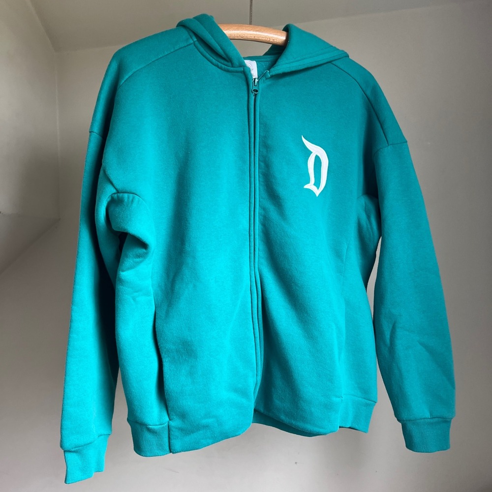Disney Zip Up Hoodie Size Small Teal Blue Disneyland D Logo Fleece Sweatshirt